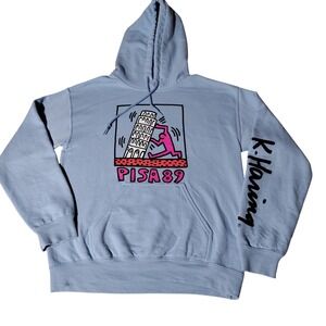 Keith Haring Pisa 89 Hoodie Light Blue Size S Graphic Sweatshirt Art